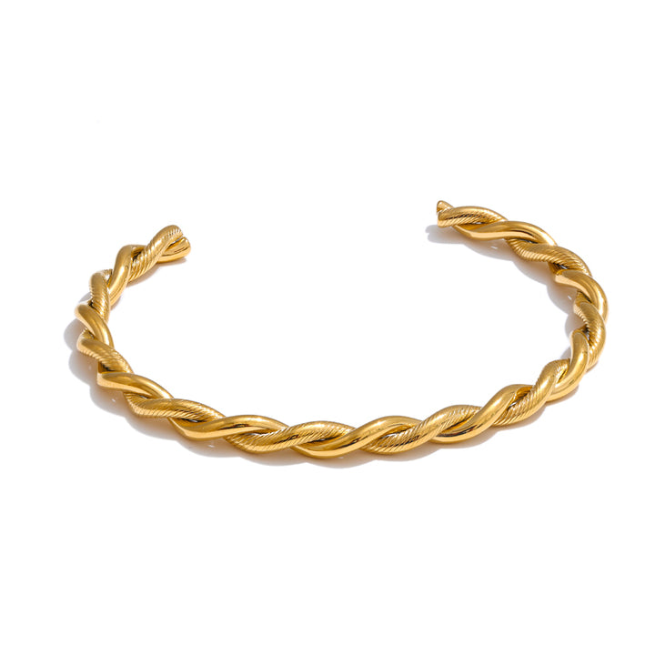 JINYOU 4493 Weaving Design Uneven 18k Gold Plated Open Bracelet Bangle PVD Waterproof Stainless Steel Bracelet for Women Jewelry